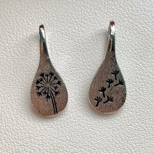 Silver Teardrop Earrings with Black Dandelion Design
